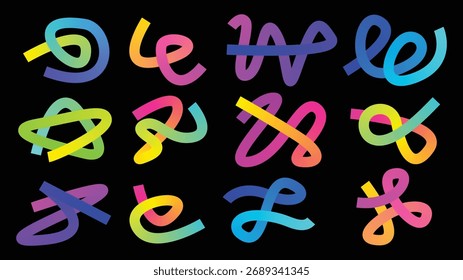 colorful abstrack lineart shape on black background vector illustration