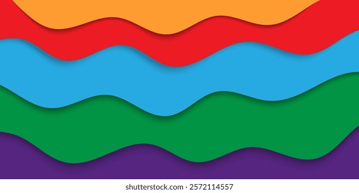 Colorful abstrack waves paper cut  background, paper cut waves with shadow, 3d vector papercut empty banners or frames with wavy layers for environment.