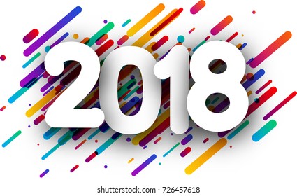 Colorful abstract 2018 new year background. Vector paper illustration.