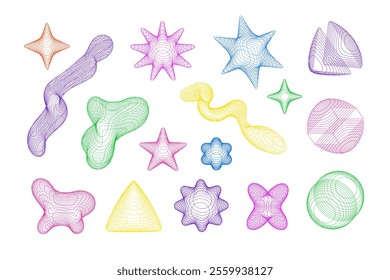 Colorful abstract 3D wireframe shapes with chaotic lines, perfect for modern design projects and digital art backgrounds.