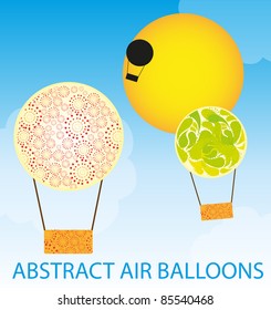 colorful abstract air balloons with sun over sky background. vector
