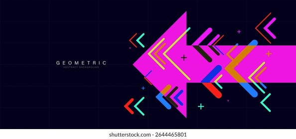 Colorful abstract arrows as a chaotic element on a blue background. Business arrow target direction concept