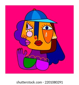colorful abstract art face portrait hand drawn vector illustration.