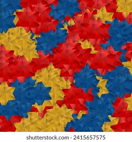 Colorful abstract art star pattern background.  The basic colors are red, yellow and blue