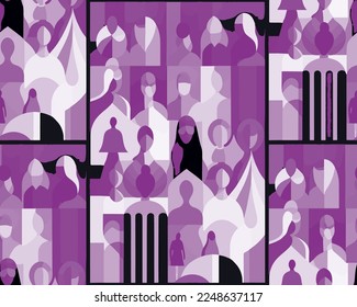 Colorful Abstract art world woman aesthetics of shape of body geometric cubism fashionable abstract shapes vector seamless pattern woman elements designed for womanswear collection
