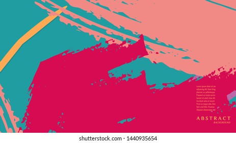 Colorful abstract artistic background. Universal grunge texture, brush strokes style, modern art. Business banner, poster, card template with trendy geometric composition. Vector illustration