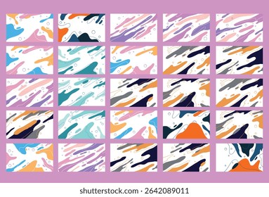 Colorful abstract artistic backgrounds featuring bold lines and fluid forms in a bright and engaging collection set