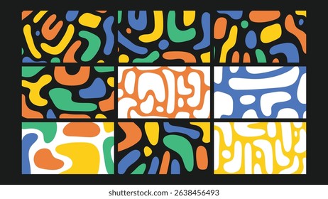 Colorful abstract artwork featuring playful, bold organic shapes on white. Ideal for modern branding, packaging, or social media.
