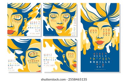 A colorful abstract artwork featuring stylized faces and braille script celebrates World Braille Day.