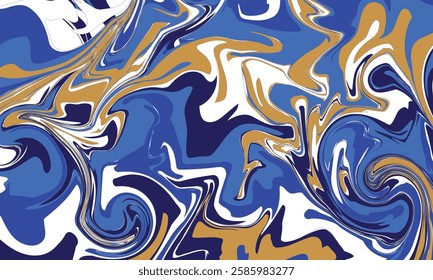 Colorful abstract artwork showcasing swirling patterns in blue, gold, and white tones. The vibrant display captures movement and artistic expression, perfect for backgrounds or artistic designs. eps10