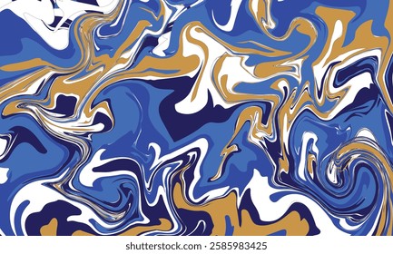 Colorful abstract artwork showcasing swirling patterns in blue, gold, and white tones. The vibrant display captures movement and artistic expression, perfect for backgrounds or artistic designs.trendy