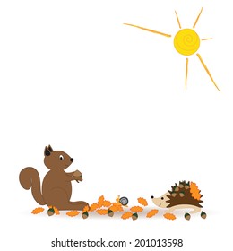 Colorful and abstract autumn with happy squirrels
