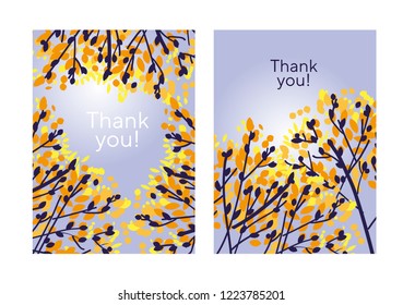 Colorful abstract autumn tree branches design element. Fall leaves and branches silhouette vector illustration for card, invitation, header.
