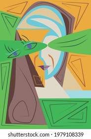 Colorful abstract background, art style cubism, portrait of girls with long hair. EPS 1 0