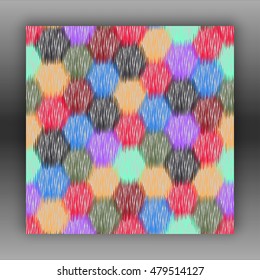 Colorful abstract background with blue, red, yellow, lilac and green geometric shapes lines. Vector seamless pattern with chaotic hexagon geometric elements, shapes in motion.
