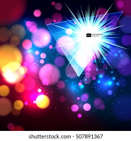 Colorful abstract background with bokeh defocused lights. Triangle banner for your text.