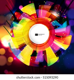 Colorful abstract background with bokeh defocused lights. Round banner for your text.
