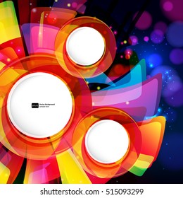 Colorful abstract background with bokeh defocused lights. Round banner for your text.