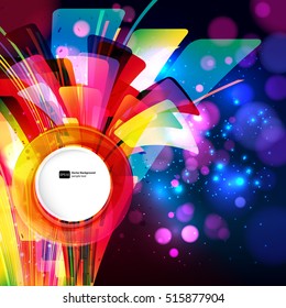 Fondo colorido abstracto con luces de bokeh desenfocadas. Banner redondo para tu texto.
