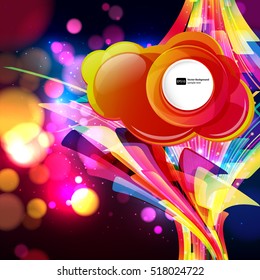 Colorful abstract background with bokeh defocused lights. Round banner for your text.