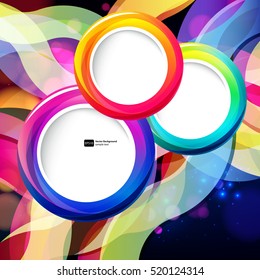 Colorful abstract background with bokeh defocused lights. Round banner for your text.
