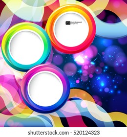 Colorful abstract background with bokeh defocused lights. Round banner for your text.