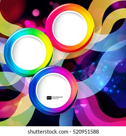 Colorful abstract background with bokeh defocused lights. Round banner for your text.