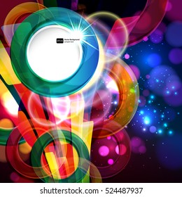 Colorful abstract background with bokeh defocused lights. Round banner for your text.