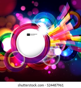 Colorful abstract background with bokeh defocused lights. Round banner for your text.