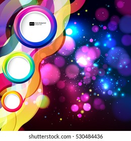 Colorful abstract background with bokeh defocused lights. Round banner for your text.