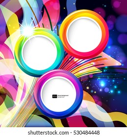 Colorful abstract background with bokeh defocused lights. Round banner for your text.