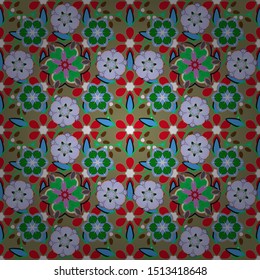 Colorful abstract background. Bright seamless pattern with vector geometric ornament in Christmas traditional colors (brown, red and green). Ethnic and tribal motifs. Ornamental vivid wallpaper.
