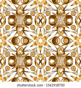 Colorful abstract background. Bright seamless pattern with vector geometric ornament in Christmas traditional colors (golden on ). Ethnic and tribal motifs. Ornamental vivid wallpaper.