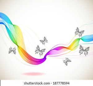 Colorful abstract background with butterfly and wave, illustration, VECTOR