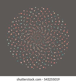 Colorful abstract background with circles of different color randomly distributed dots, confetti. Vector illustration. Abstract whirligig pattern. Dotted print. Circle distress texture.