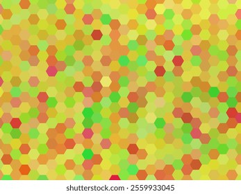 a colorful abstract background composed of hexagonal patterns in various shades of yellow, green, red, and orange. The vibrant mosaic-like design gives a sense of warmth and energy.