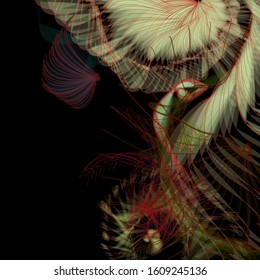 Colorful abstract background. Composition with multicolored dynamic shapes on a black background. Beautiful modern poster. Fractal art. Creative graphic design for brochure,flyer and card.