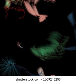 Colorful abstract background. Composition with multicolored dynamic shapes on a black background. Beautiful modern poster. Fractal art. Creative graphic design for brochure,flyer and card.