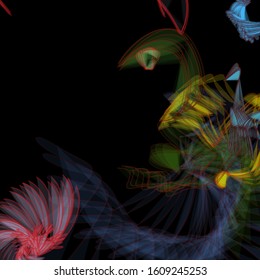 Colorful abstract background. Composition with multicolored dynamic shapes on a black background. Beautiful modern poster. Fractal art. Creative graphic design for brochure,flyer and card.
