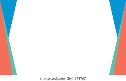 Colorful abstract background with coral, aqua, and blue angled borders on a white center. Ideal for templates, presentations, flyers, announcements, or modern graphic design projects.