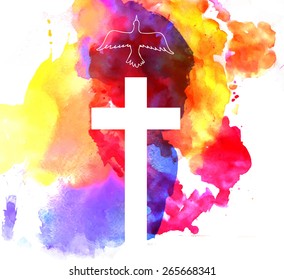 colorful abstract background with cross and a bird