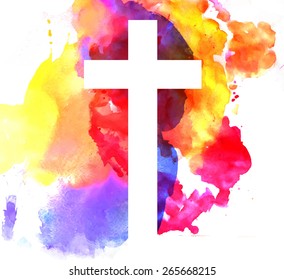 colorful abstract background with cross in watercolor style