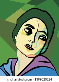 Colorful abstract background, cubism art style,woman portrait