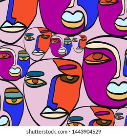 Colorful abstract background, cubism art style portrait. Contemporary creative composition with different colors, one line face. 