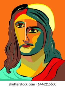 Colorful abstract background, cubism art style, jesus good shepherd