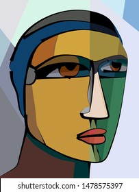 Colorful abstract background, cubism art style, sporty man