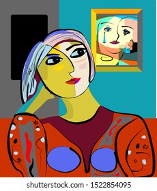 Colorful abstract background, cubism art style,woman portrait