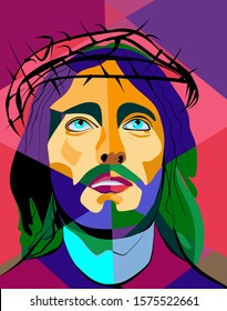 Colorful abstract background, cubism art style, jesus ,crown of thorns