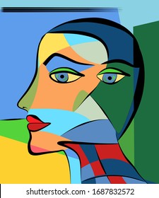 Colorful abstract background, cubism art style,woman portrait