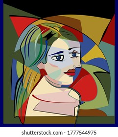 Colorful abstract background, cubism art style,woman portrait